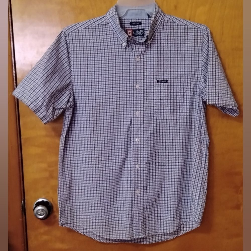 Chaps Easy Care Short Sleeve Pink Blue Plaid Sz M